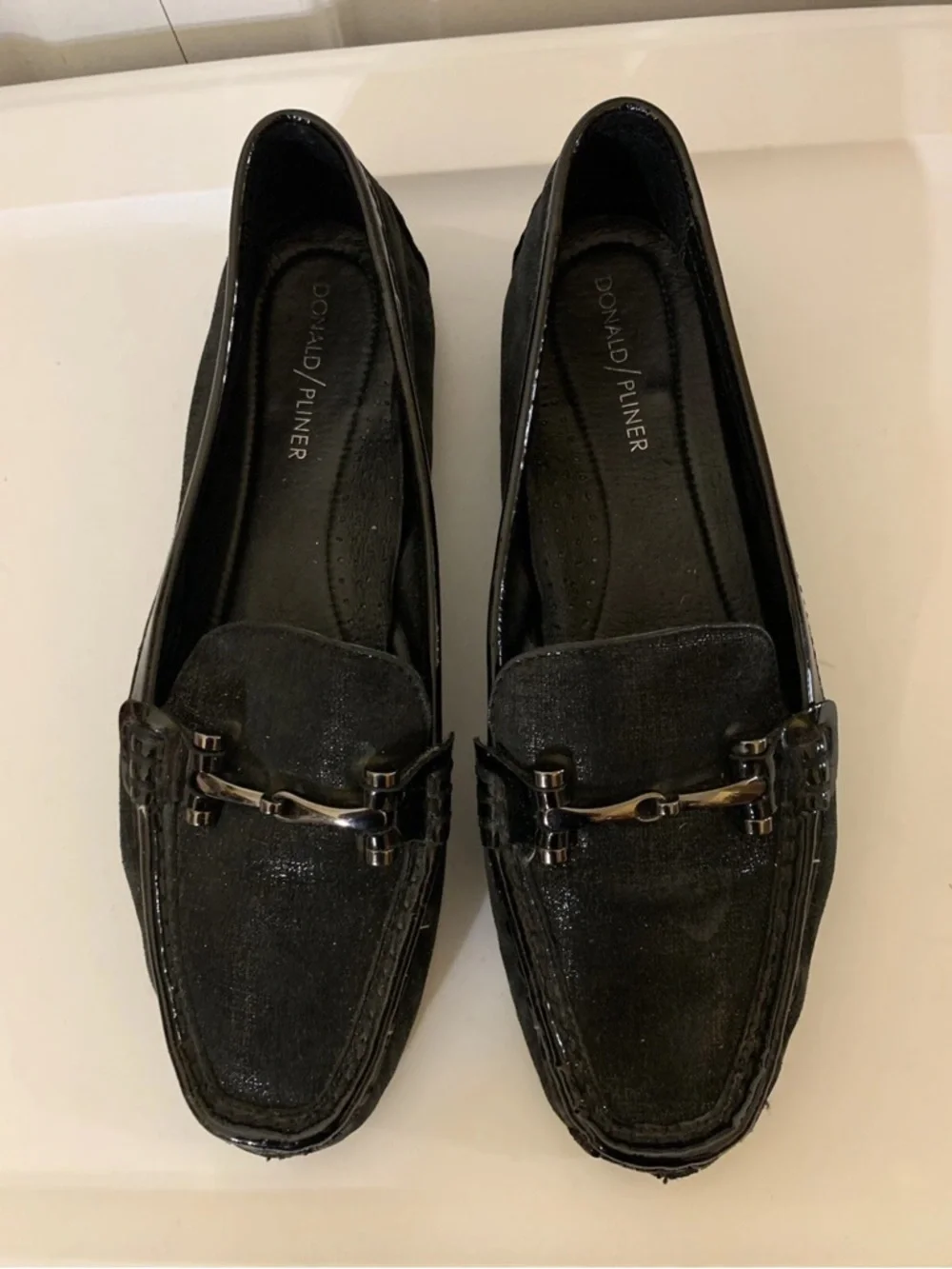 Donald J Pliner Mens‎ Sz 8.5M Black Leather Shoes loafers Buckle Horsebit